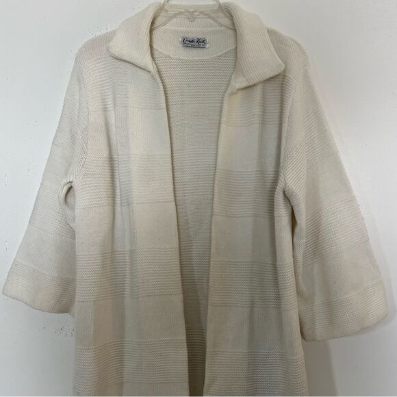 Cuddle Knit Vintage Sweater Coat Long Open Collared Cardigan Ivory Medium Large - Picture 2 of 6